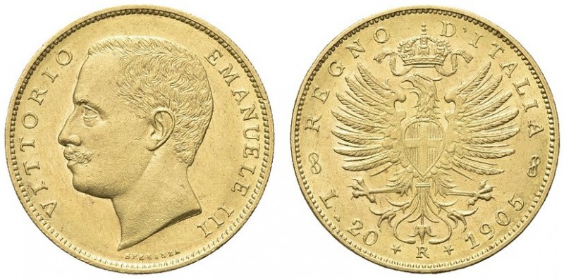SAVOIA. Vittorio Emanuele III, Re d’Italia, 1900-1943. 20 Lire 1905 Aquila Sabau...
