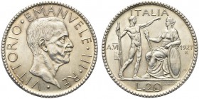 SAVOIA. Vittorio Emanuele III, Re d’Italia, 1900-1943. 20 Lire 1927 a. VI - Littore. Ar Come precedente. Pag. 672; Gig. 36. q. FDC