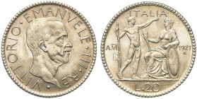 SAVOIA. Vittorio Emanuele III, Re d’Italia, 1900-1943. 20 Lire 1927 a. VI - Littore. Ar Come precedente. Pag. 672; Gig. 36. FDC