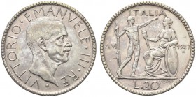 SAVOIA. Vittorio Emanuele III, Re d’Italia, 1900-1943. 20 Lire 1927 a. VI - Littore. Ar Come precedente. Pag. 672; Gig. 36. q. SPL