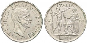 SAVOIA. Vittorio Emanuele III, Re d’Italia, 1900-1943. 20 Lire 1928 a. VI - Littore. Ar Come precedente. Pag. 673; Gig. 37. Buon BB