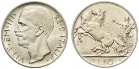 SAVOIA. Vittorio Emanuele III, Re d’Italia, 1900-1943. 10 Lire 1927 due rosette Biga. Ar Come precedente. Pag. 692a; Gig. 56a. Delicata platina. q. FD...