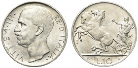 SAVOIA. Vittorio Emanuele III, Re d’Italia, 1900-1943. 10 Lire 1928 una rosette Biga. Ar Come precedente. Pag. 693; Gig. 57. q. FDC