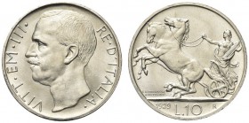 SAVOIA. Vittorio Emanuele III, Re d’Italia, 1900-1943. 10 Lire 1929 due rosette Biga. Ar Come precedente. Pag. 694a; Gig. 58a. FDC