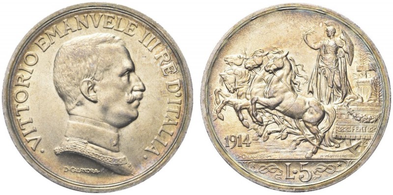 SAVOIA. Vittorio Emanuele III, Re d’Italia, 1900-1943. 5 Lire 1914 Quadriga brio...