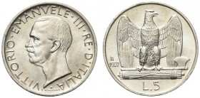 SAVOIA. Vittorio Emanuele III, Re d’Italia, 1900-1943. 5 Lire 1927 Aquilino una rosetta. Ar Come precedente. Pag. 710; Gig. 74. FDC