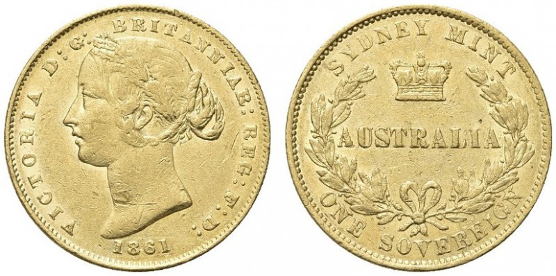 AUSTRALIA. Regina Vittoria, 1837-1901. Sterlina 1861, zecca di Sidney. Au gr. 7,...