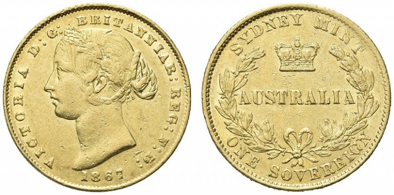 AUSTRALIA. Regina Vittoria, 1837-1901. Sterlina 1867, zecca di Sidney. Au gr. 7,...