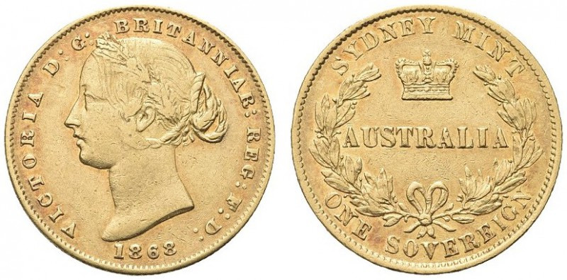 AUSTRALIA. Regina Vittoria, 1837-1901. Sterlina 1868, zecca di Sidney. Au gr. 7,...