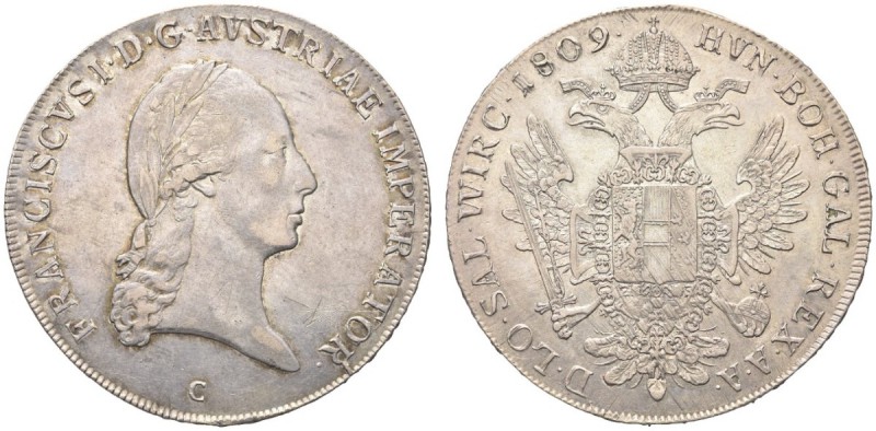 AUSTRIA. Francesco I, Imperatore di Austria, 1804-1835. Tallero 1809, C. Ar gr. ...