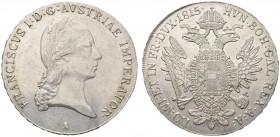 AUSTRIA. Francesco I, Imperatore di Austria, 1804-1835. Tallero 1815 A, Vienna. Ar gr. 28,06 Frühwald 137; KM#2161. q. SPL/FDC