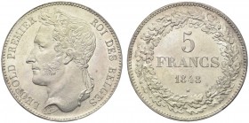 BELGIO. Leopoldo I, 1831-1865. 5 Francs 1848. Ar gr. 24,87 KM#3.2. Fondi brillanti. q. FDC