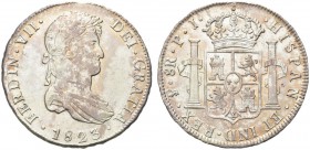 BOLIVIA. Ferdinando VII, 1808-1825. 8 Reales, 1823-PJ (Potosi). Ar gr. 26,81 Eliz 68; KM#84.
 Meravigliosa patina. q. FDC