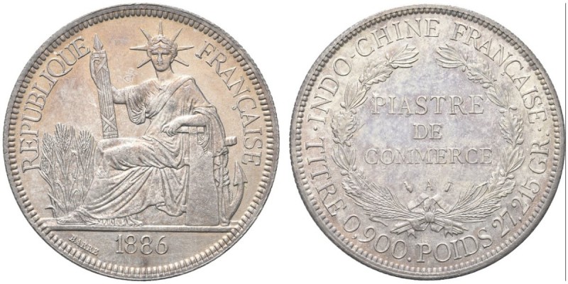 INDOCINA FRANCESE. Colonia Francese. Piastra 1886 A, zecca di Parigi. Ar gr. 27,...