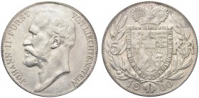 LIECHTENSTEIN. Giovanni II, 1858-1929. 5 Franchi 1900. Ar gr. 23,79 KM#Y.4. Raro. Pulito. q. BB