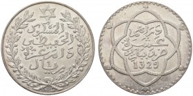MAROCCO. 'Abd al-'Aziz, 1311-1326h. Rial 1329h, zecca di Parigi. Ar gr. 24,82 Eustache 1461; KM#Y25. SPL