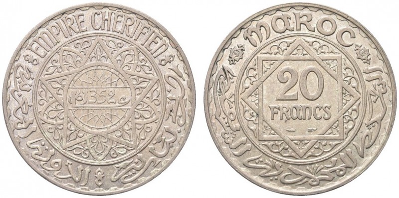 MAROCCO. Mohammed V, 1927-1961. 20 Francs AH 1352 (1933), zecca di Parigi. Ar gr...