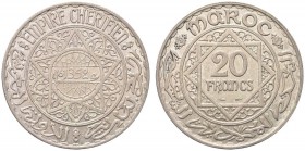 MAROCCO. Mohammed V, 1927-1961. 20 Francs AH 1352 (1933), zecca di Parigi. Ar gr. 19,99 Lec. 269.
 q. FDC