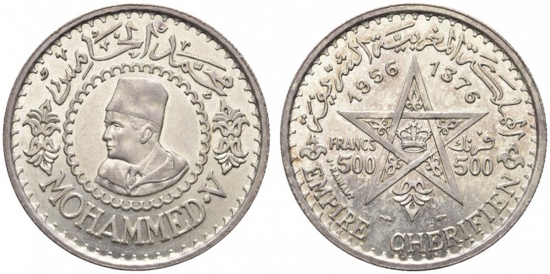 MAROCCO. Mohammed V, 1927-1961. 500 Francs 1956. Ar gr. 22,47 KM#Y54. q. FDC