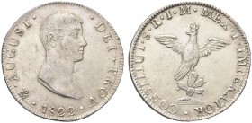 MESSICO. Augustín I Iturbide, 1822-1823. 8 Reales 1822 Mo JM, Città del Messico. Ar gr. 26,89 Dr. AUGUSTINUS DEI PROVIDENTIA Busto con testa grande a ...