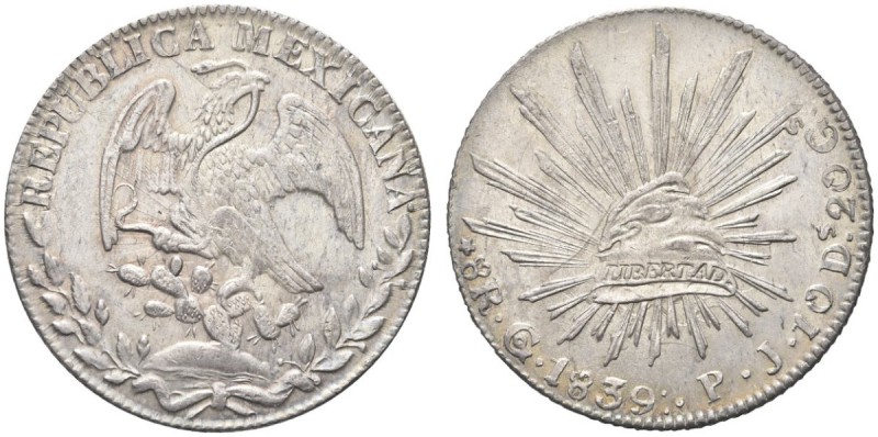 MESSICO. Repubblica. 8 Reales 1839 Go PJ, zecca di Guanajuato. Ar gr. 26,77 KM#3...