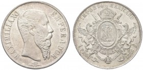 MESSICO. Massimiliano I Imperatore, 1864-1867. Un Peso 1866, M. Ar gr. 26,97 KM#388,1.
Rara. Certificato PCGS AU58, in scatola. Buon BB/q. SPL