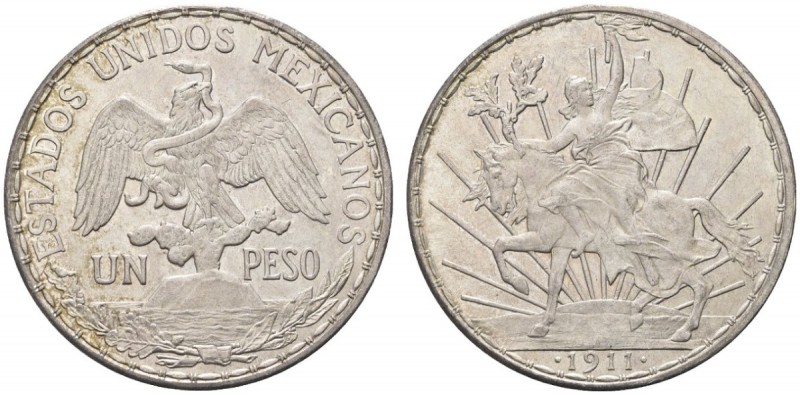 MESSICO. Repubblica. Caballito 1911 raggi lunghi, zecca di Città del Messico. Ar...