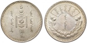 MONGOLIA. Tugrik, AH 15 (1925). Ar gr. 19,97 L&M-619; K-1287; KM#8. q. FDC