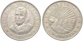 NICARAGUA. Repubblica. Cordoba 1912, coniato a Heaton. Ar gr. 24,94 KM#16. q. SPL