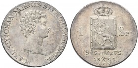 NORVEGIA. Karl XIV Johann, 1818-1844. Speciedaler 1824 JMK, zecca di Kongsberg. Ar gr. 28,81 KM#290.
Raro. Delicata patina, fondi brillanti. Certific...