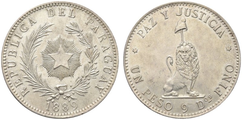 PARAGUAY. Repubblica. Peso 1889. Ar gr. 24,93 KM#5. q. SPL/SPL