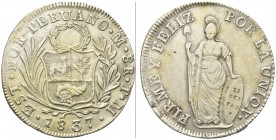 PERU’. Nord. 8 Reali 1837, zecca di Lima. Ar gr. 24,06 KM#155. BB