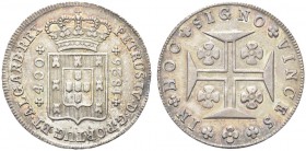 PORTOGALLO. Pietro IV, il Re Soldato, 1826. 400 Reis (Cruzado novo) 1826, Lisbona. Ar gr. 14,57 KM#377.
Certificato PCGS MS63, in scatola. Patina iri...
