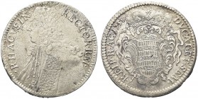 RAGUSA. Repubblica, 1358-1808. Tallero Rettorale 1758 G-B. Ar gr. 28,22 Simile a precedente. Dav. 1639; CNI tipo 289 var. BB
