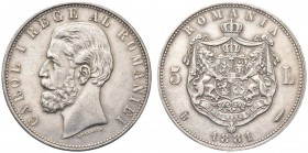 ROMANIA. Carlo I, 1881-1914. 5 Lei 1881, zecca di Bucarest. Ar gr. 24,81 KM#12. SPL