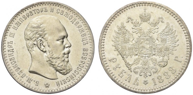 RUSSIA. Alessandro III, 1881-1894. Rublo 1888 A?. Ar gr. 19,96 Bit. 71; Sev. 398...