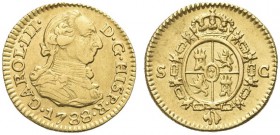 SPAGNA. Carlo III, 1759-1788. Mezzo Escudos 1788 S C. Au gr. 1,71 Fried. 291. Bel BB