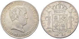 SPAGNA. Ferdinando VII, 1808-1833. 20 Reales 1822. Ar gr. 26,70 Calicò 516; Dav. 325. Raro. BB