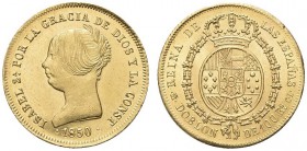 SPAGNA. Isabella II, 1833-1868. 100 Reales 1850, Madrid. CL. Au gr. 8,20 Calicò 3; Fried. 327. Rara. q. FDC