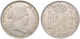 SPAGNA. Isabella II, 1833-1868. 20 Reales 1856. Ar gr. 25,80 Calicò 334; KM#593.2. q. SPL