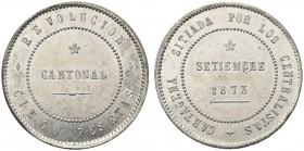 SPAGNA. Prima Repubblica., 1873-1874. 5 Pesetas 1873, zecca di Cartagena. Ar gr. 29,79 C.C.T. 5; 
 Dav. 338; KM 716. SPL