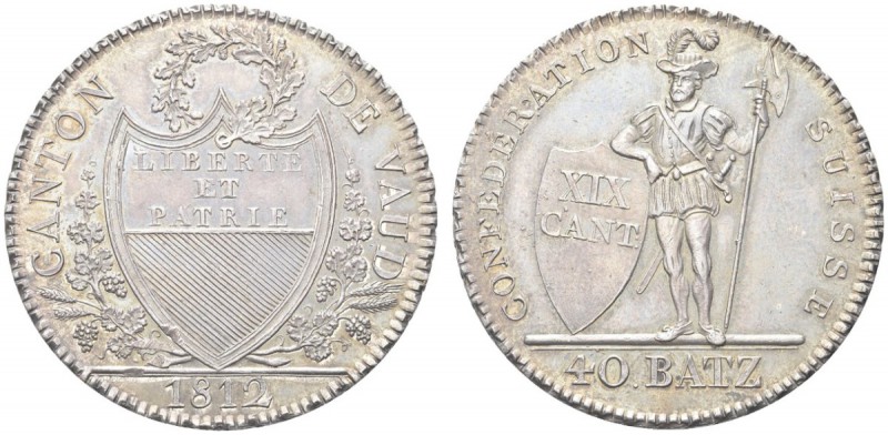 SVIZZERA. Cantone di Vaud. 40 Batzen 1812. Ar gr. 29,17 KM#17. Certificato PCGS ...