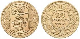 TUNISIA. Protettorato Francese. Ahmad Pasha Bey, 1929-1942. 100 Franchi, AH 1349 (1930). Au gr. 6,53 KM#257; Lec. 489. FDC