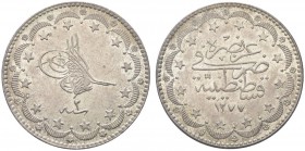 TURCHIA. Abdul Aziz, 1861-1876. 20 kurush. Ar gr. 22,98 KM#693. SPL