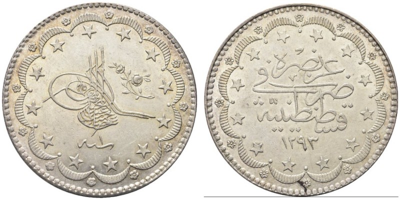 TURCHIA. Abdul Hamid II, 1876-1909. 20 kurush. Ar gr. 22,87 KM#722. BB