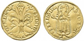 UNGHERIA. Ludovico I il Grande, 1342-1382. Goldgulden o Fiorino. Au gr. 3,52 Gyöngyössy 11/27; 
 Fried. 3. Schiacciatura al rovescio. q. SPL