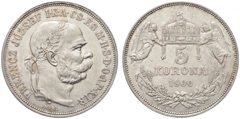 UNGHERIA. Francesco Giuseppe, 1848-1916. 5 Korone 1900 KB. Ar gr. 23,89 J. 407. ...