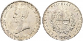 URUGUAY. Repubblica Orientale, dal 1830. Peso 1917. Ar gr. 25,03 KM#23. Raro. SPL