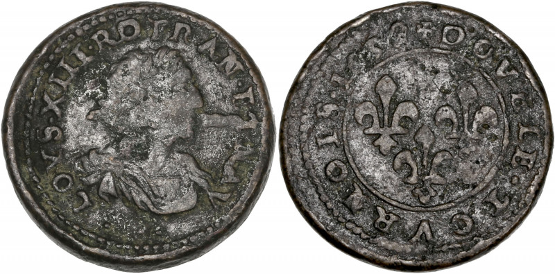 Louis XIII - Piéfort du double tournois 1639 (Vallée du Rhône) 

Cuivre - 7,96 g...