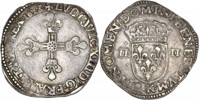 Louis XIII - 1/4 écu croix fleurdelisée de face 1612 K (Bordeaux) 

Argent - 9,5...